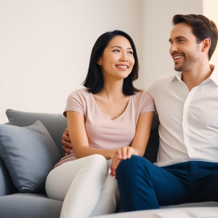 çift terapisi için kanapede oturan bir çift